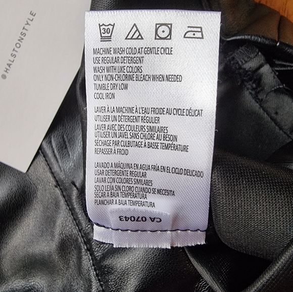 Halston Vegan Leather Slip-On High Waisted Black Pants With Side Zippers - Picture 6 of 10